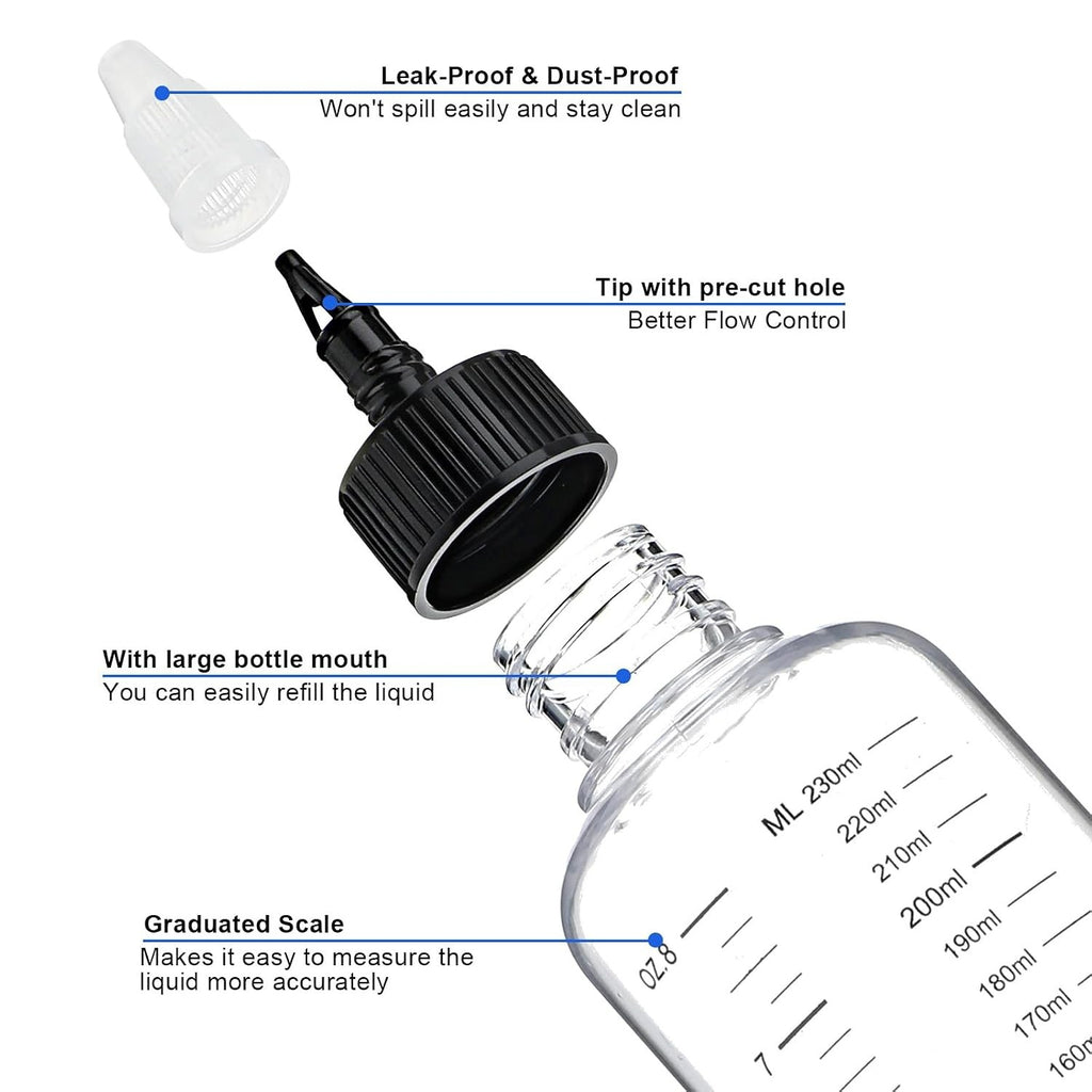 8.5oz Transparent Hair Dye Applicator Bottle with Graduated Scale – Leak-Proof, Professional-Grade Squeeze Bottle