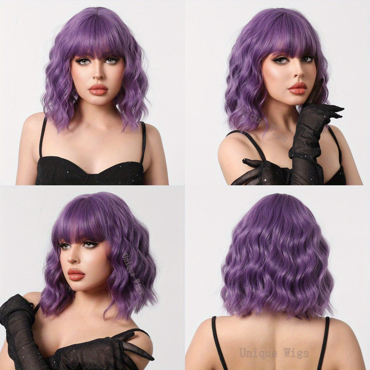 14in Colorful Short Wavy Bob Wig with Bangs Synthetic Hair for Cosplay & Fashion