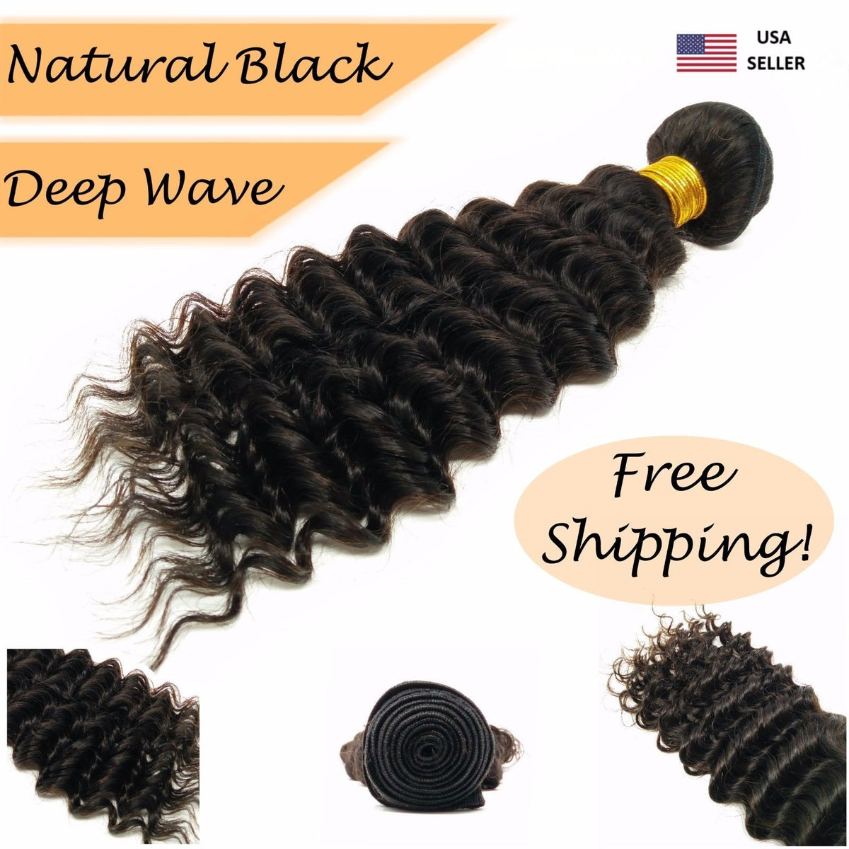 10A Mink Deep Wave Brazilian Virgin Human Hair Extensions - Natural Black, Extra Thick