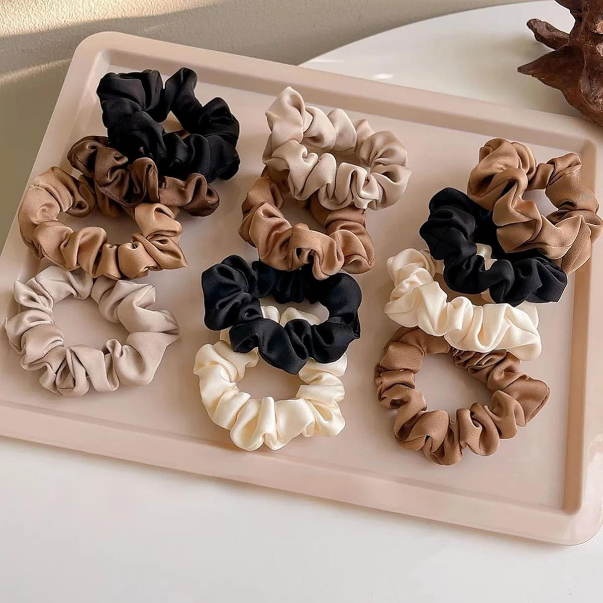 12 Satin Silk Scrunchies Set - Thick Elastic Hair Ties for Women & Girls
