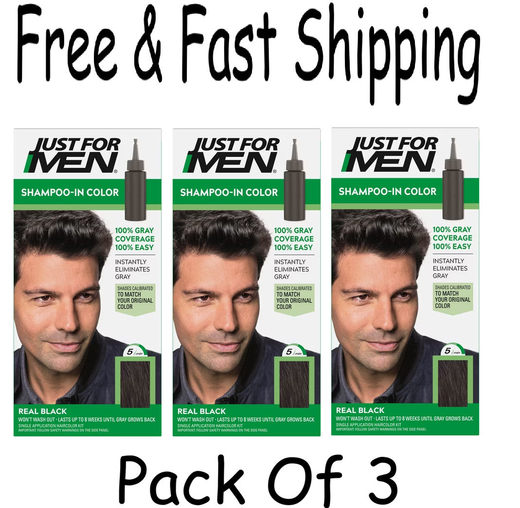 Just For Men Shampoo-In Hair Color Real Black H-55 - Natural Gray Coverage