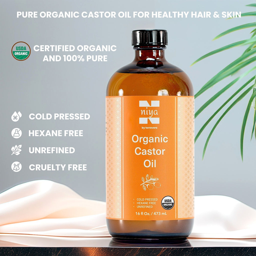 Organic Castor Oil for Hair Skin Nails - Cold Pressed 16oz Hexane-Free