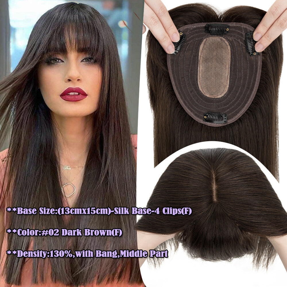 Clip-In Hair Topper with Silk Base - Remy Human Hair, Multiple Sizes & Colors
