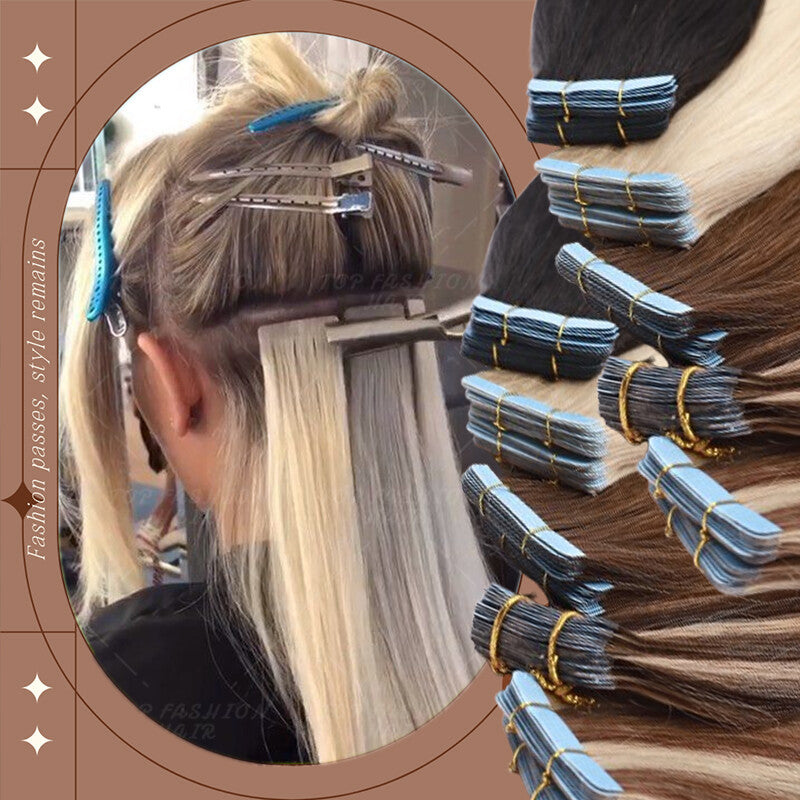 Russian Tape-In Remy Human Hair Extensions Full Head Thick 120PCS | Multiple Colors & Lengths