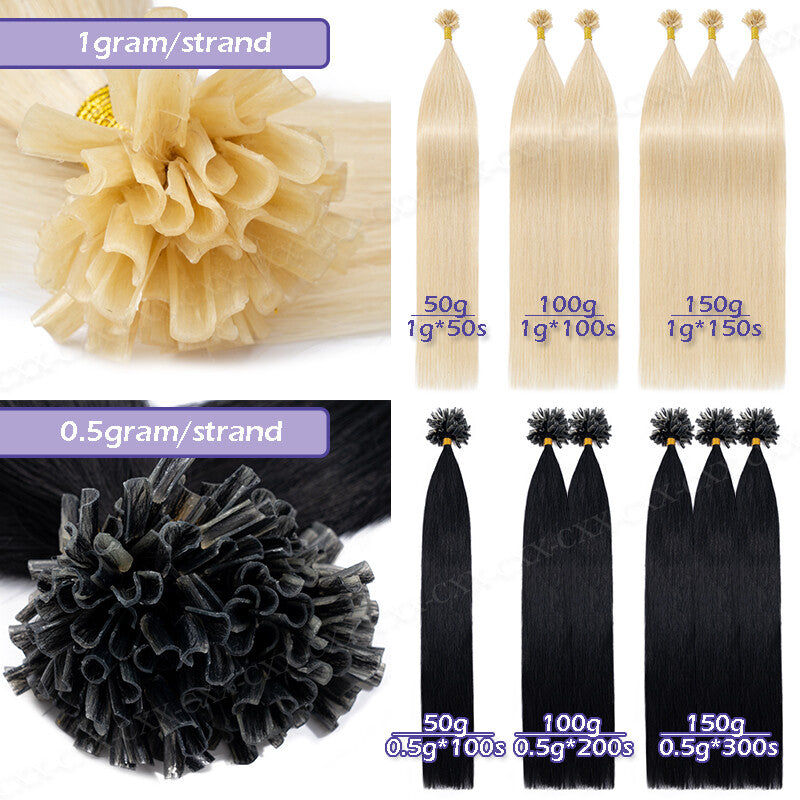 Remy Human Hair Extensions U Tip Keratin Bonds Thick Flat 16-22 Inches