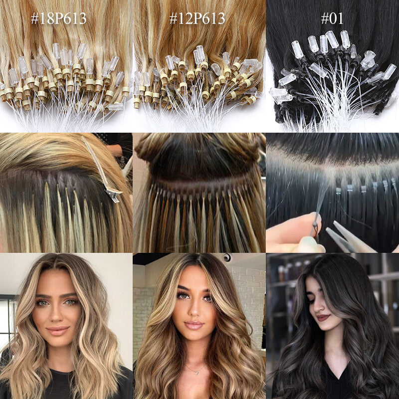 Micro Ring Human Hair Extensions - Remy Straight Microlink Beads, Multiple Lengths & Colors