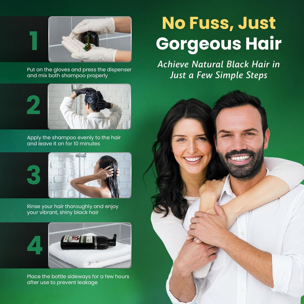 Herbal Hair Dye Shampoo for Black Hair - Nourishing & Gray Covering, 200ml
