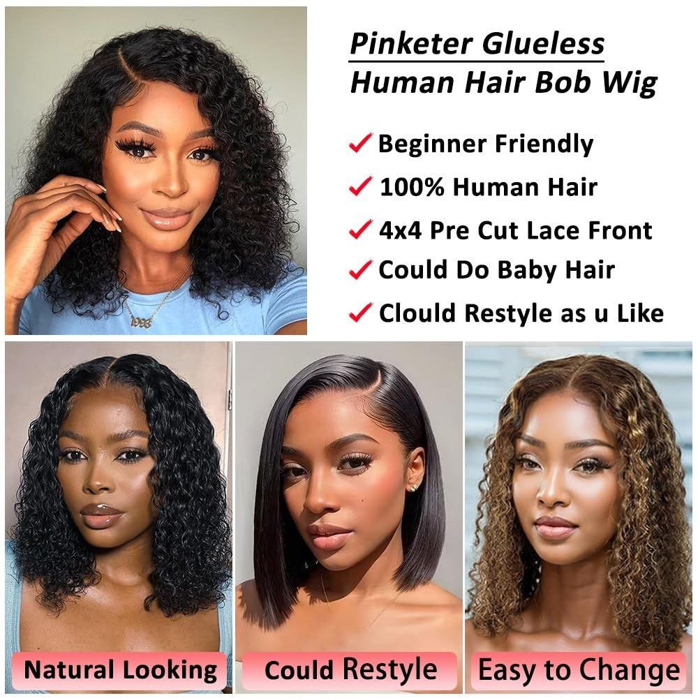 Human Hair Bob Wig 4x4 Glueless Deep Wave 8 Inch for Black Women