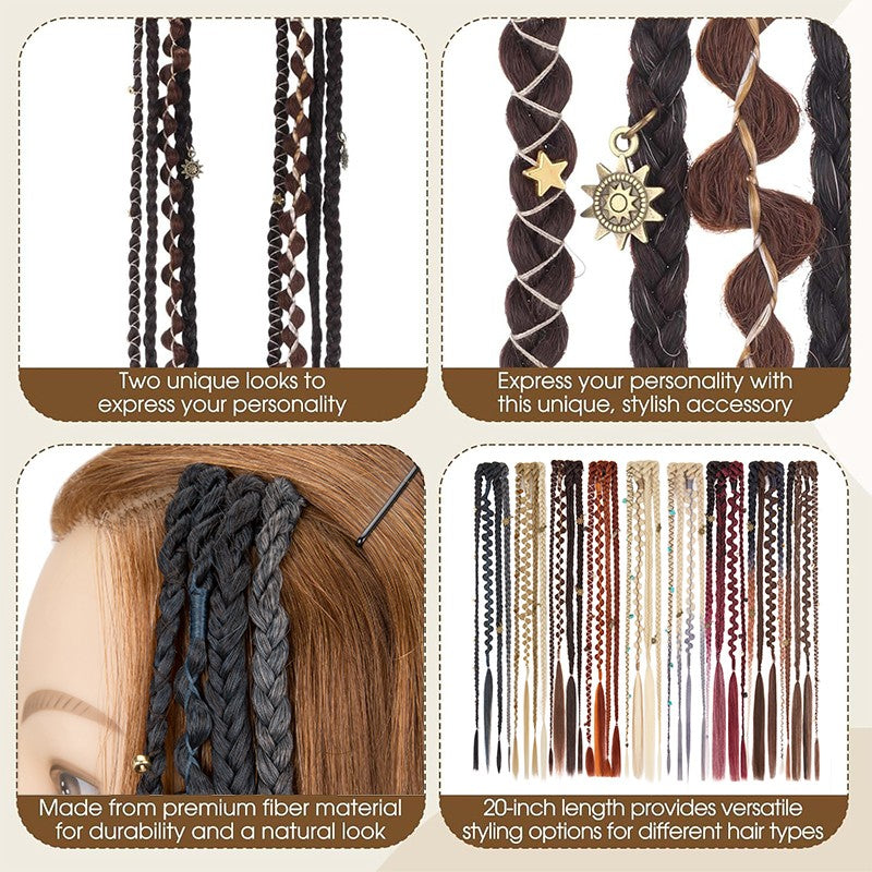 2-Piece Clip-In Synthetic Dreadlock Hair Extensions Boho Braids 20 Inches