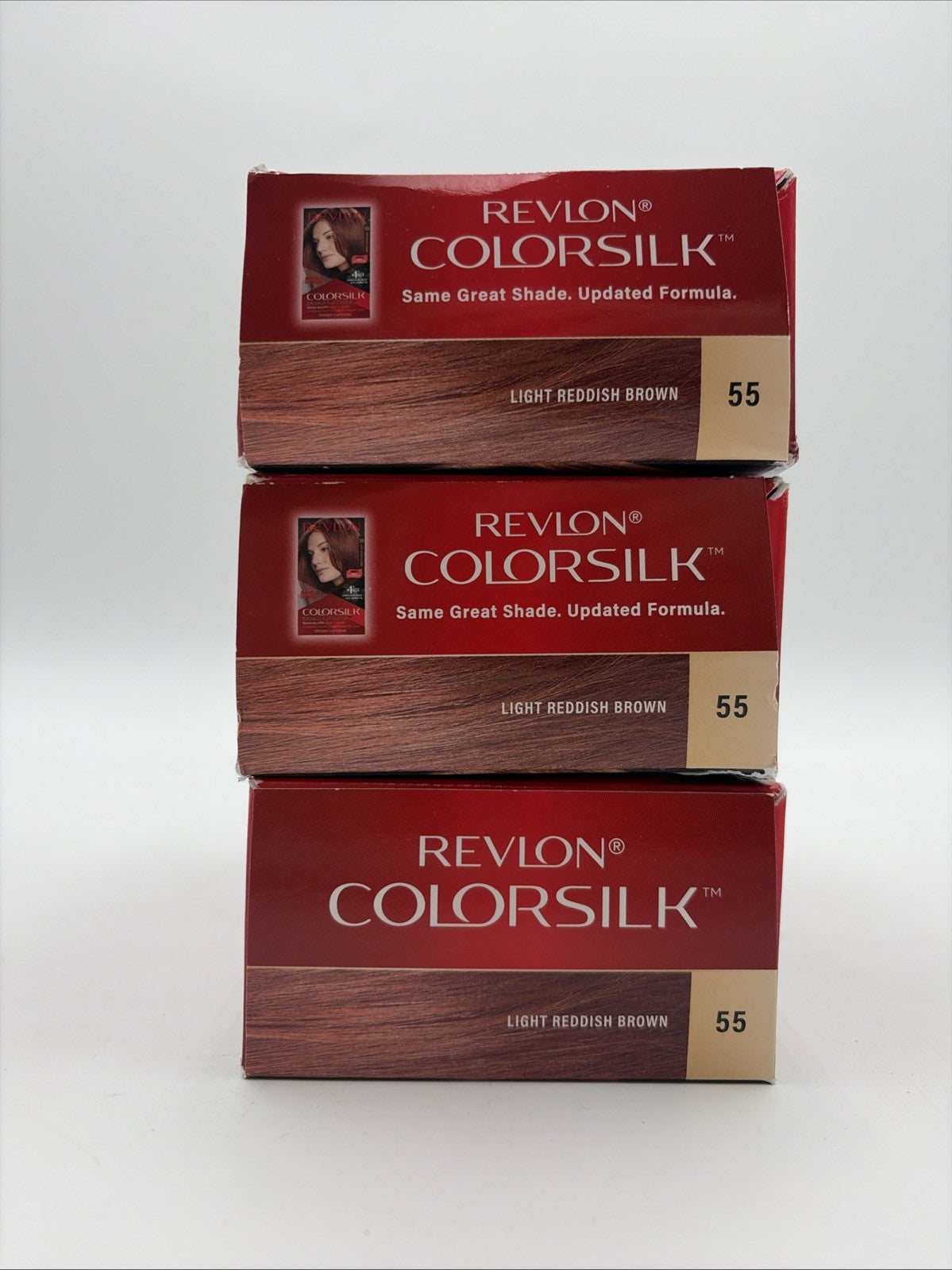 Revlon ColorSilk Beautiful Color Hair Dye 55 Light Reddish Brown Pack of 3