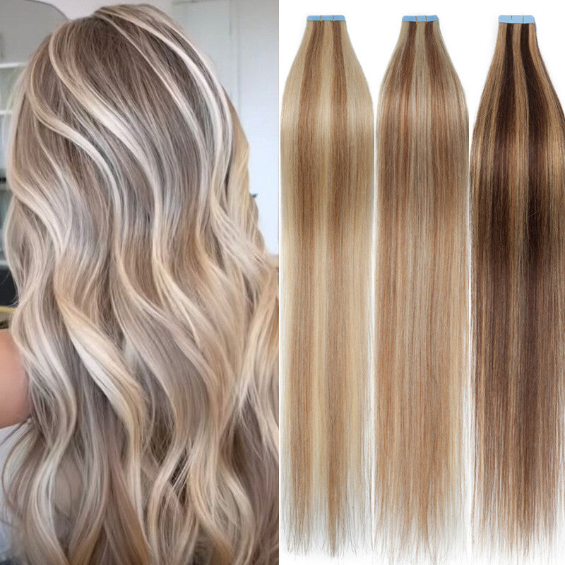 150g Thick Tape-In Human Hair Extensions Full Head Skin Weft Long Highlights