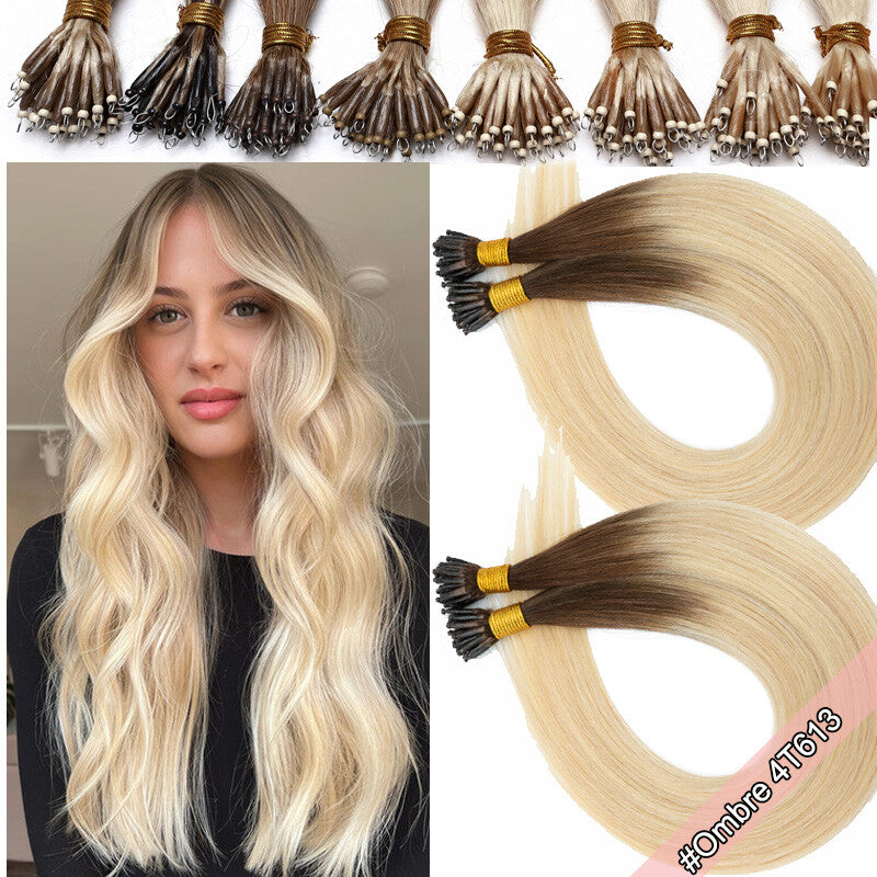 150g Human Hair Extensions Nano Ring Tips Balayage for Voluminous Hair