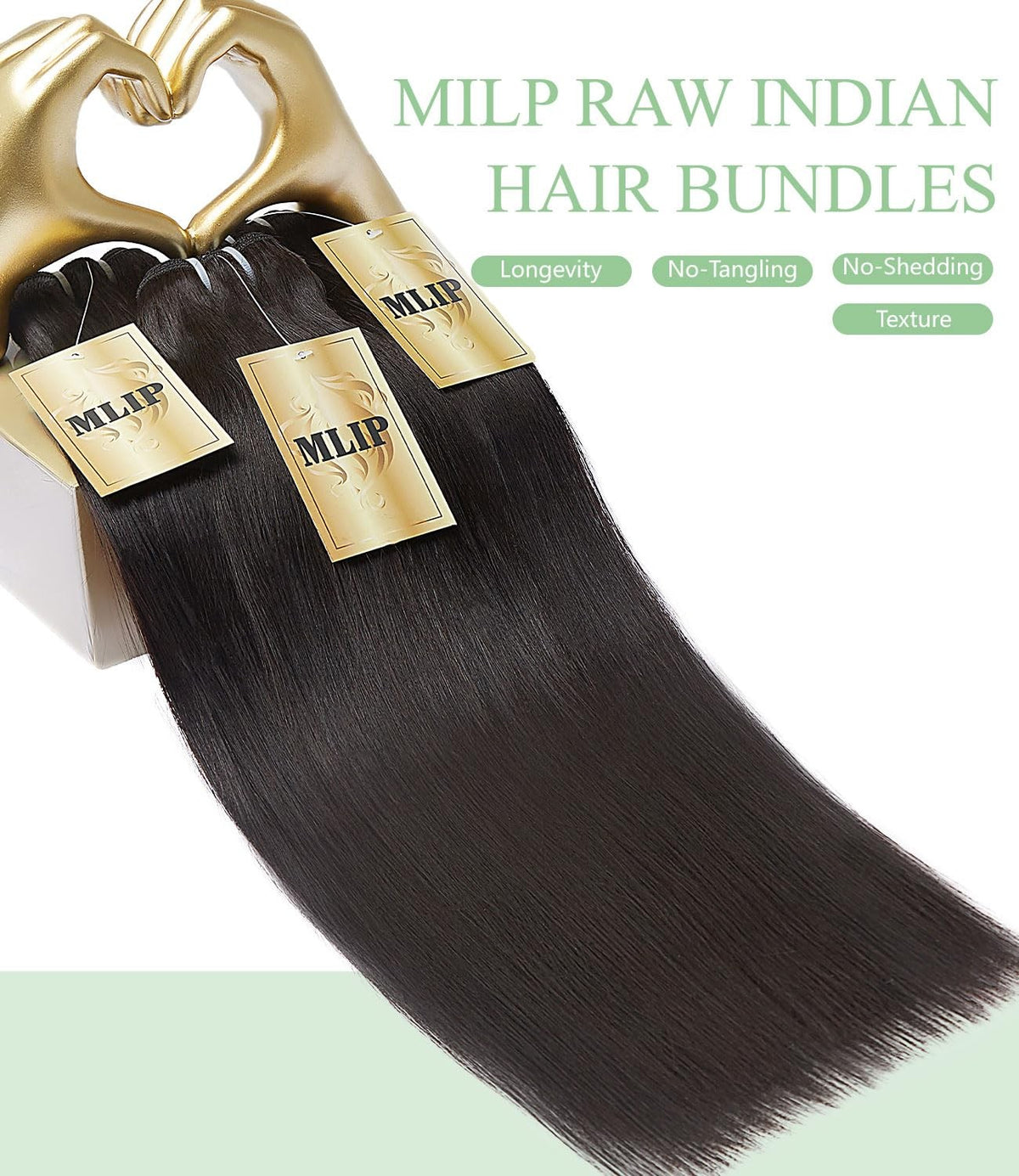 100% Raw Indian Human Hair Bundles - Straight, Extra Length, Natural Black 14 Inch