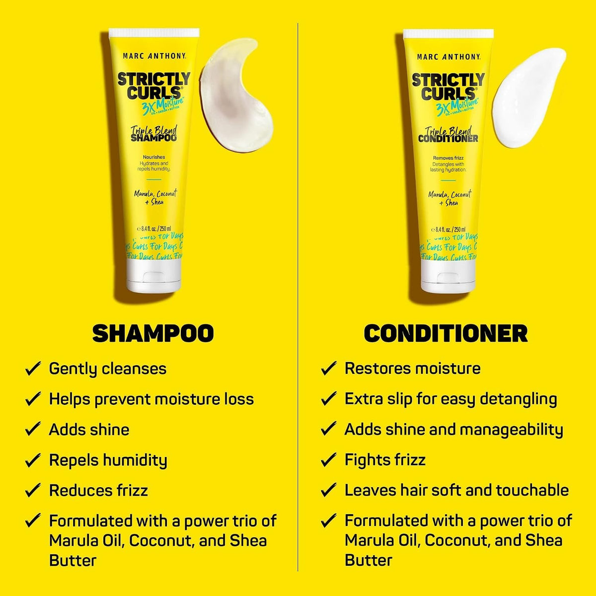 Moisturizing Curly Hair Shampoo & Conditioner Set with Shea Butter & Marula Oil
