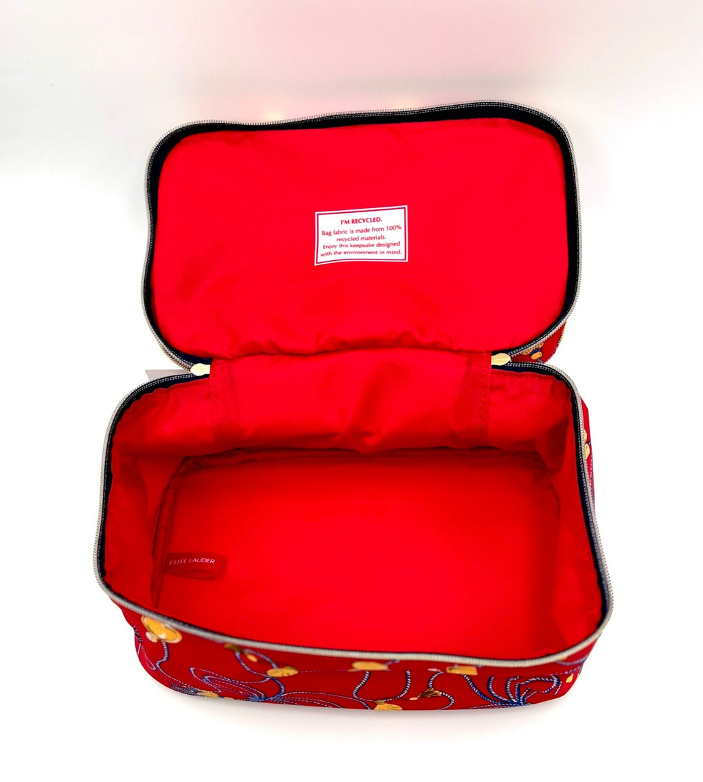 Double Layer Makeup Train Case with Handle & Built-in Mirror