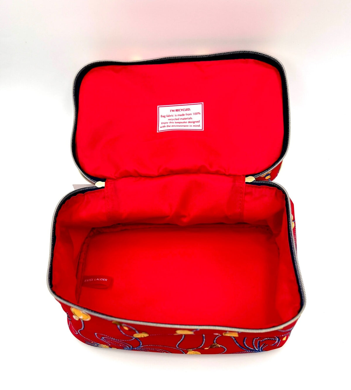 Double Layer Makeup Train Case with Handle & Built-in Mirror