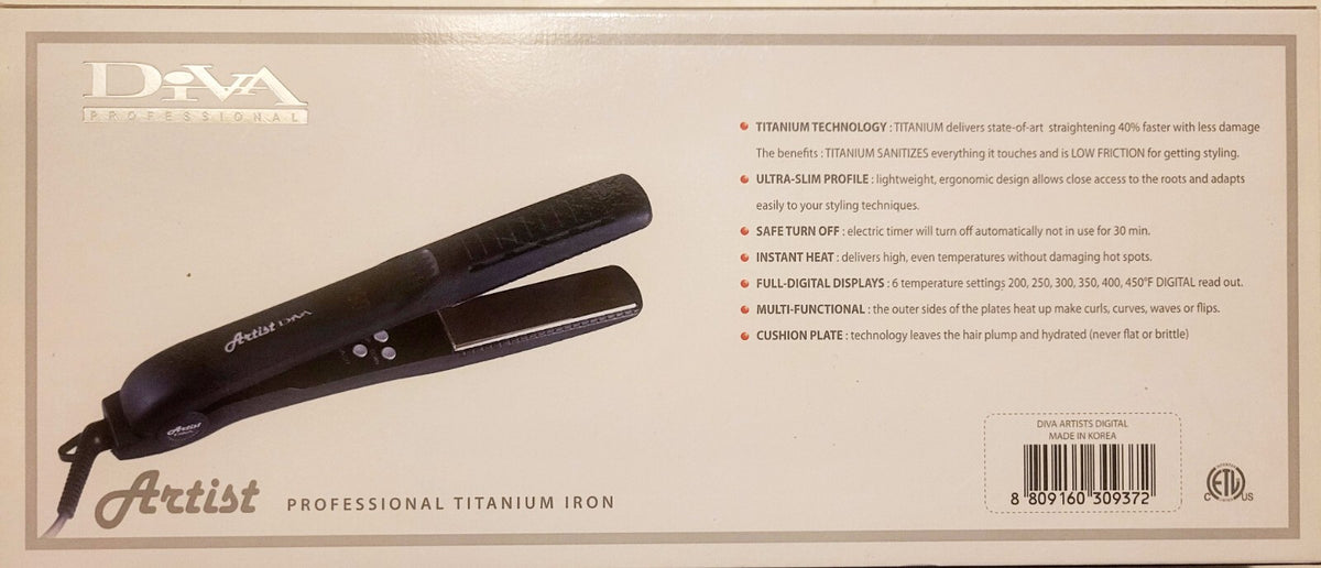 Professional Titanium Flat Iron 1 Inch Hair Straightener with Digital Temp Display