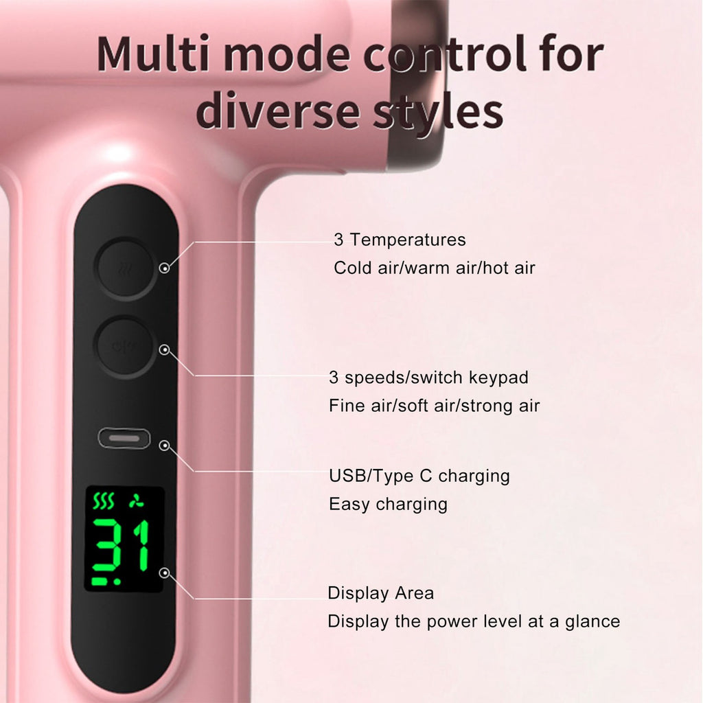 Cordless Portable Hair Dryer 15000mAh USB Rechargeable Styling Tool