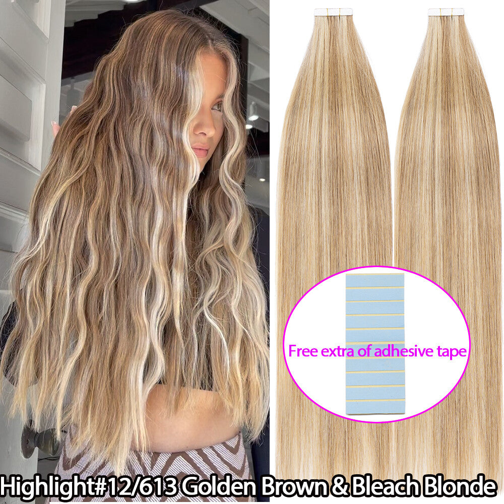 Russian Tape-In Human Hair Extensions - 100% Remy Body Wave, Multiple Colors & Lengths