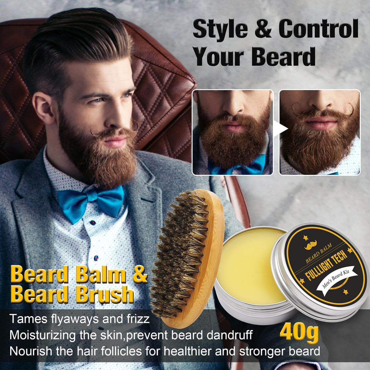 Men's Beard Care Kit with 3 Scented Oils, Grooming Gift Set for Dad & Husband