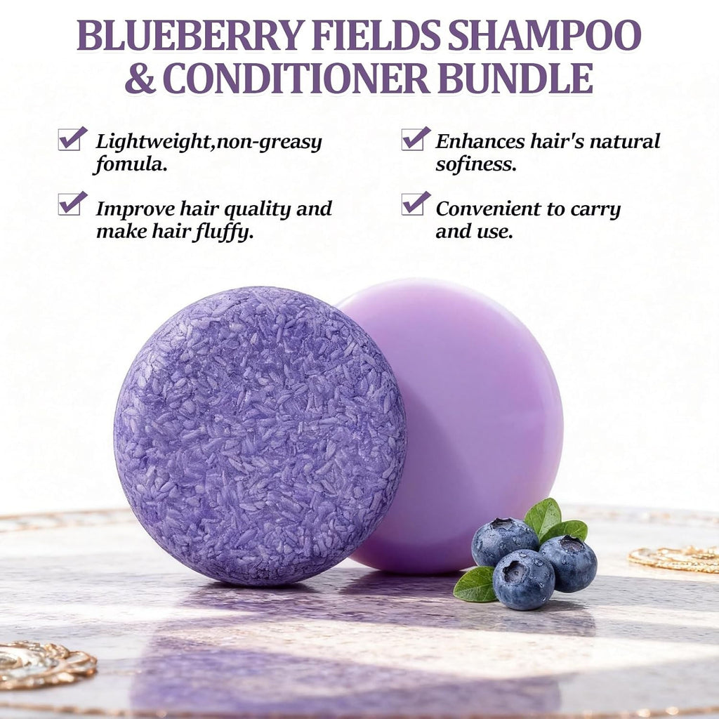Blueberry Hair Shampoo & Conditioner Bar Set for Thinning & Frizzy Hair - 2 Pack