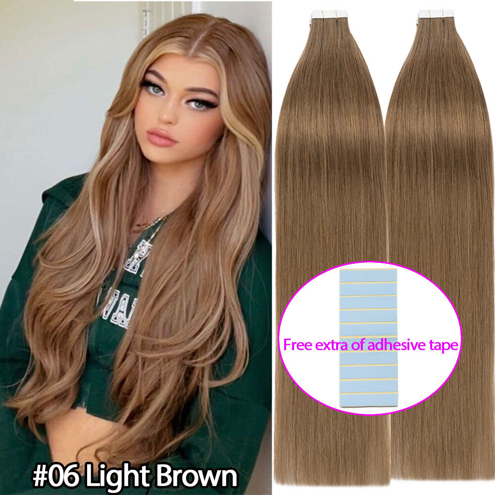Russian Tape-In Human Hair Extensions - 100% Remy Body Wave, Multiple Colors & Lengths
