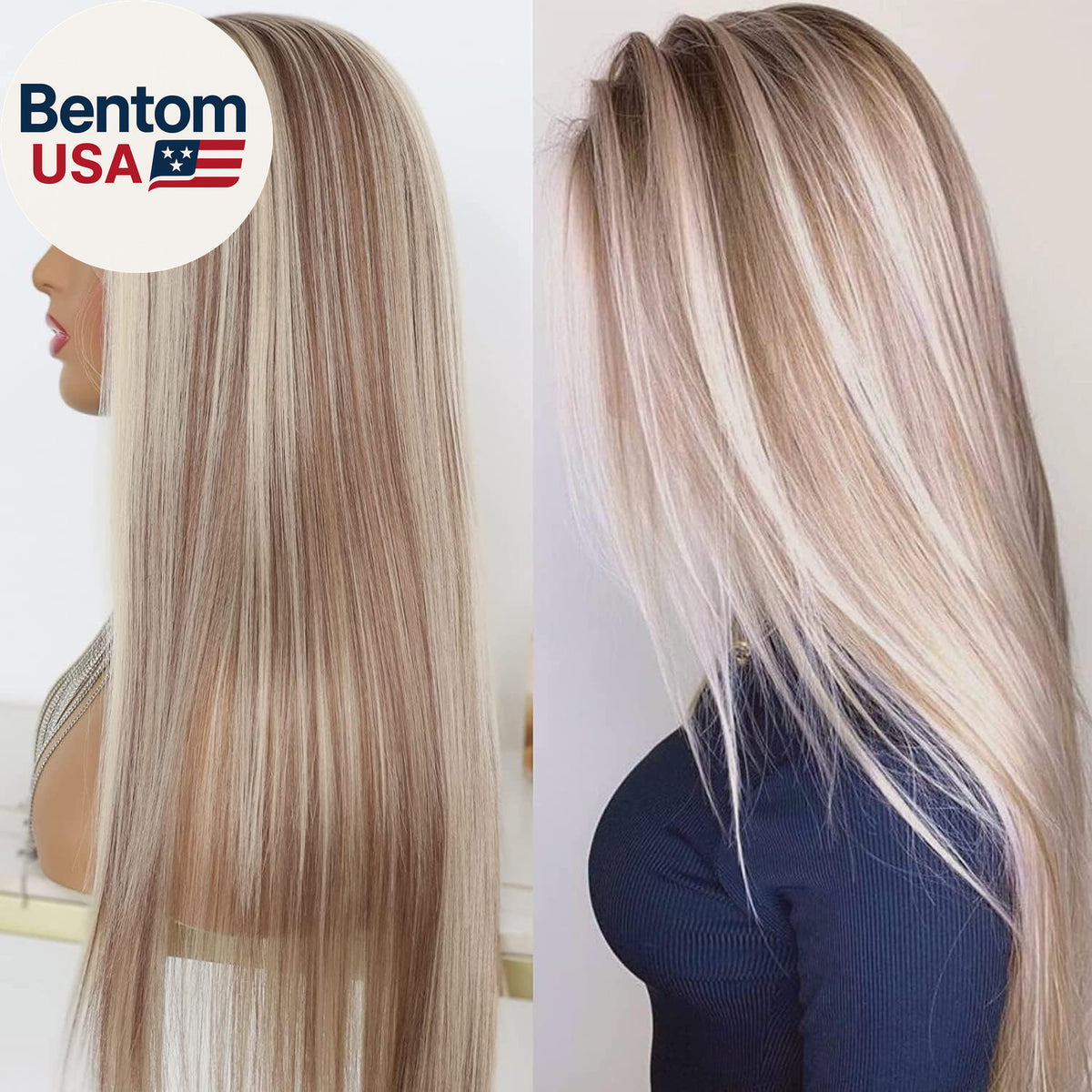 Ash Blonde Lace Front Wig Long Straight Ombre Brown Synthetic Hair