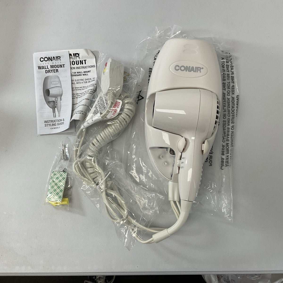 1600W Wall Mount Hair Dryer with Nightlight - 2 Speed, White