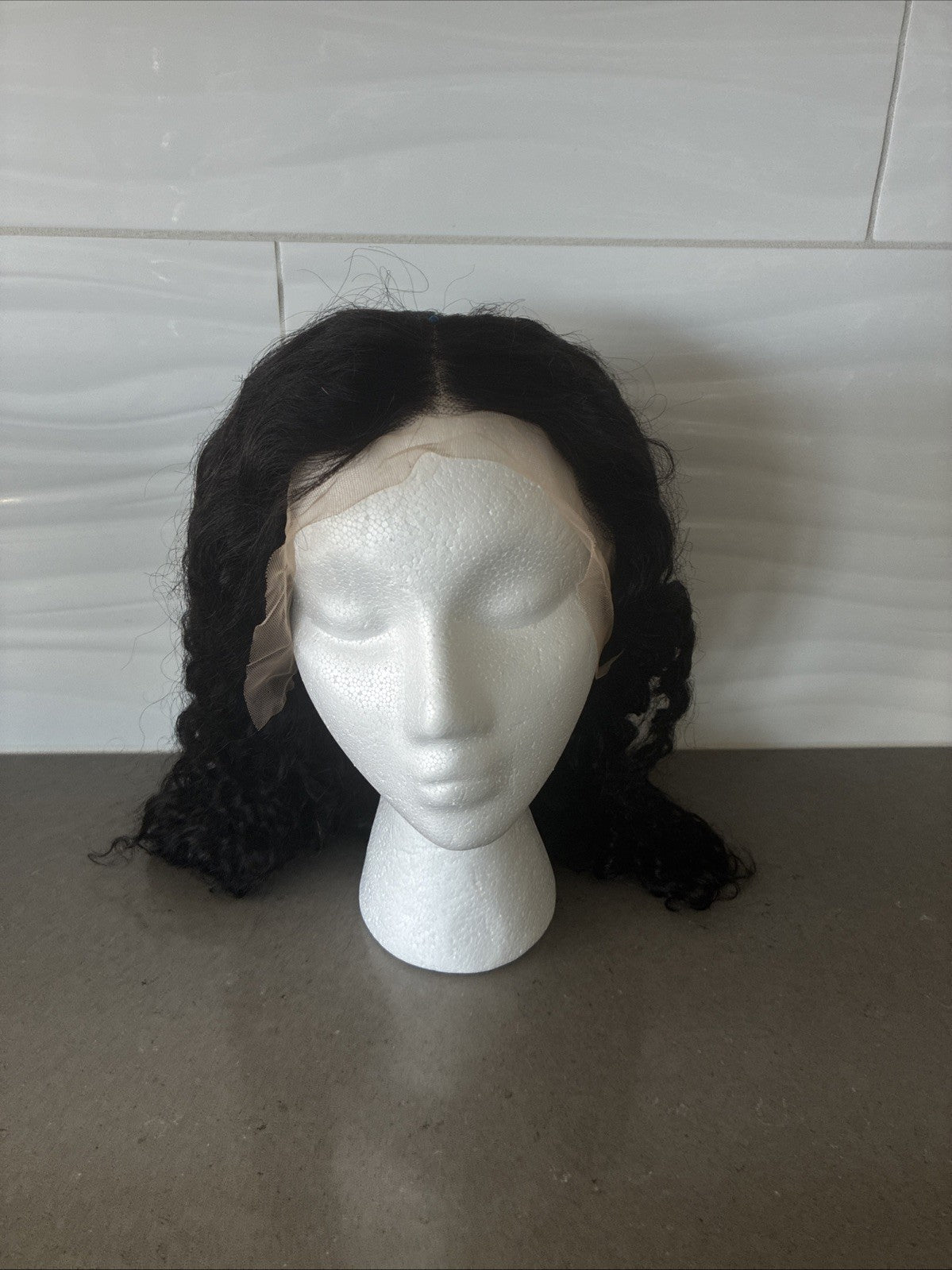 16-Inch Lace Front Human Hair Wig 13x4 Water Wave Natural 1B