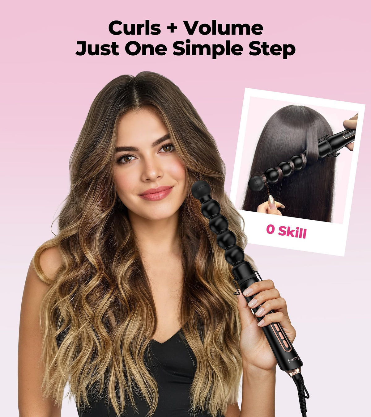 Bubble Curling Wand 32mm for Long Hair - Ceramic Coated Salon Styling Tool