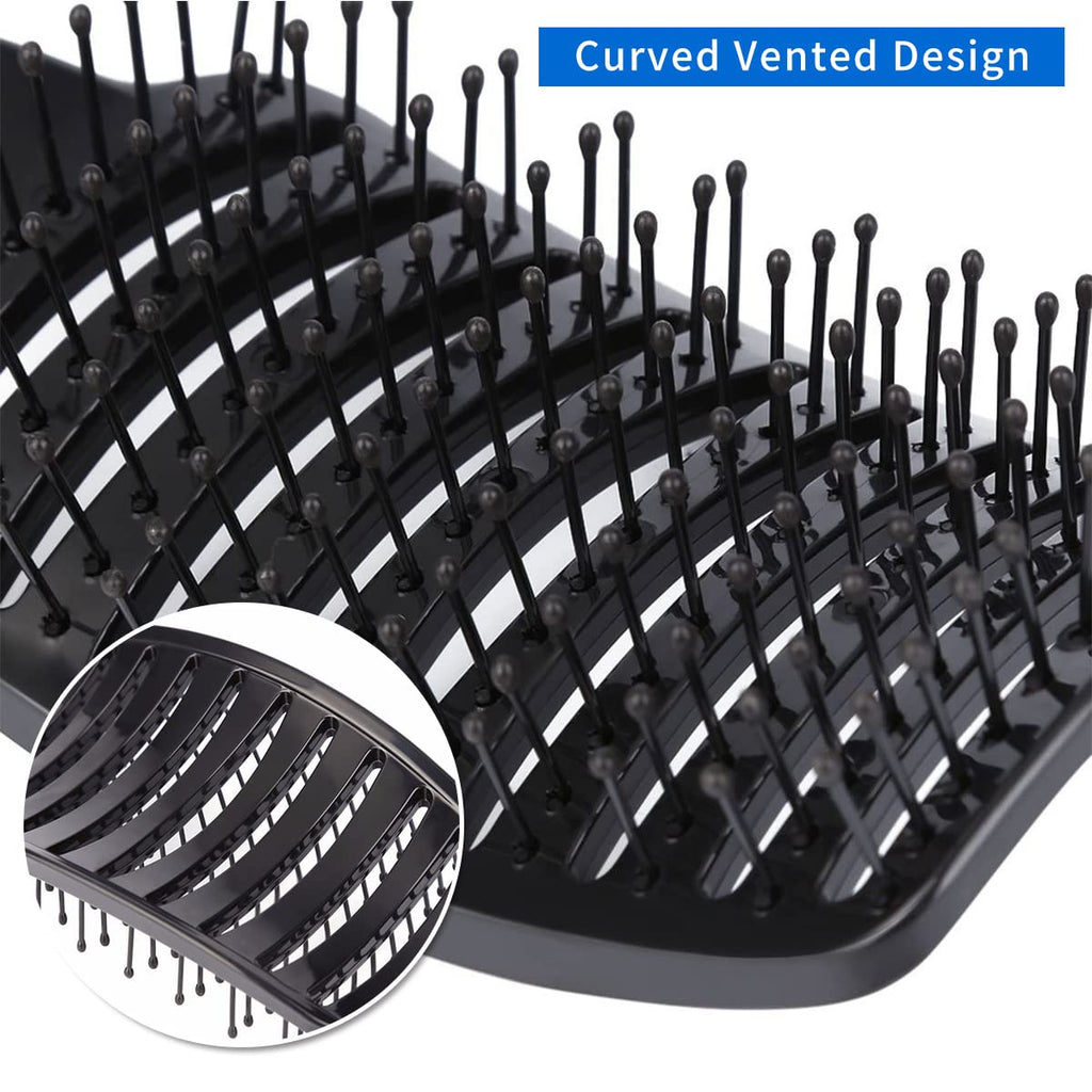 Vented Curved Hair Brush Set for Fast Drying and Detangling - Black & White 2 Pack