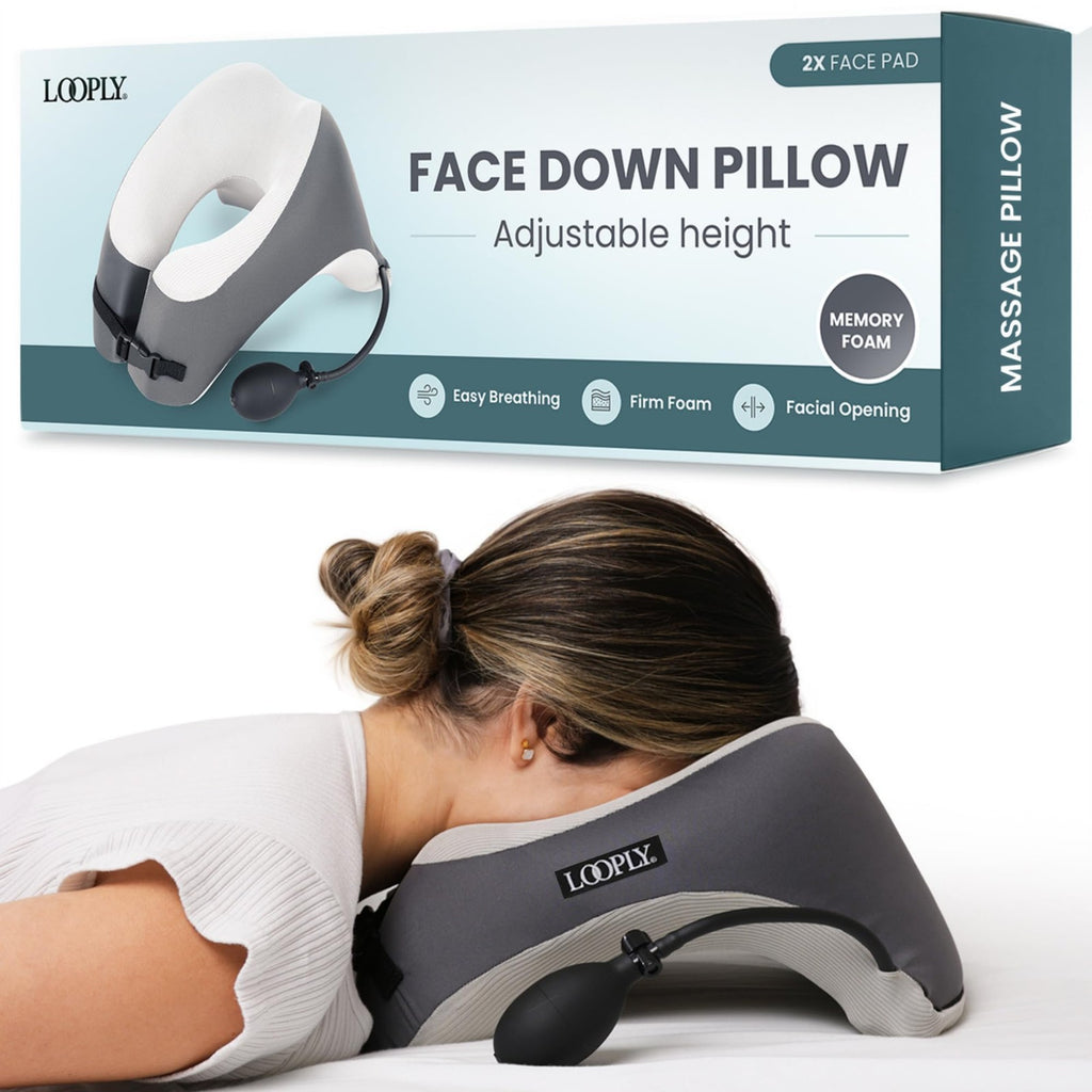 Massage Face Down Pillow with Adjustable Height and Breathable Face Pads - Support Cradle for Bed, Travel & Massage