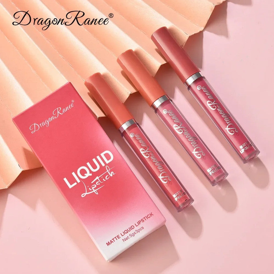 3Pcs Waterproof Matte Lipstick Set Long Lasting Lip Color Makeup