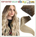 Clip in Hair Extensions 18 Inch Blonde Ombre Real Human Hair Natural Volume