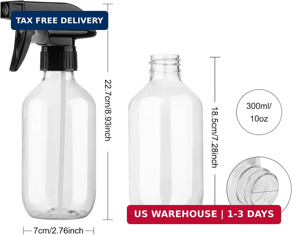 10oz Refillable Plastic Spray Bottles Set for Cleaning, Gardening & DIY