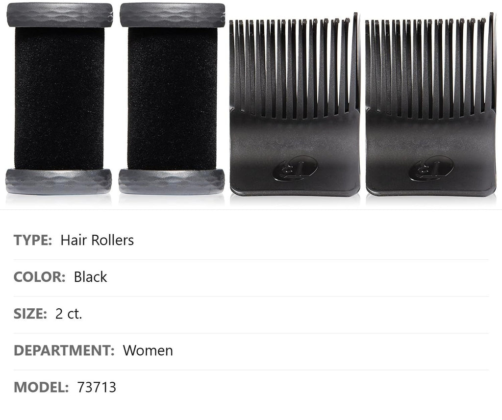 Volumizing Hair Hot Rollers Set - Black Velvet Flocking, Cool Grip, 2 Pieces