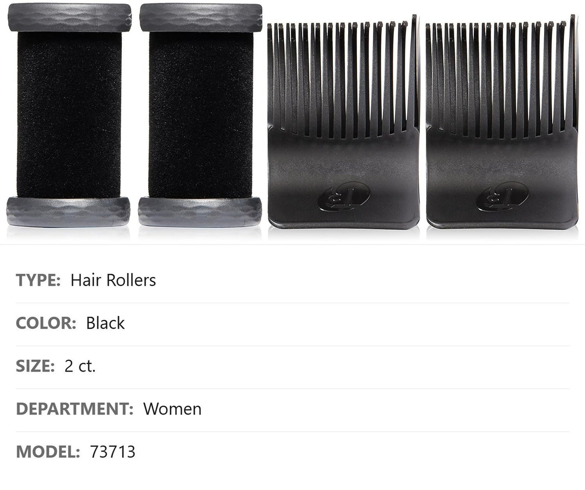 Volumizing Hair Hot Rollers Set - Black Velvet Flocking, Cool Grip, 2 Pieces