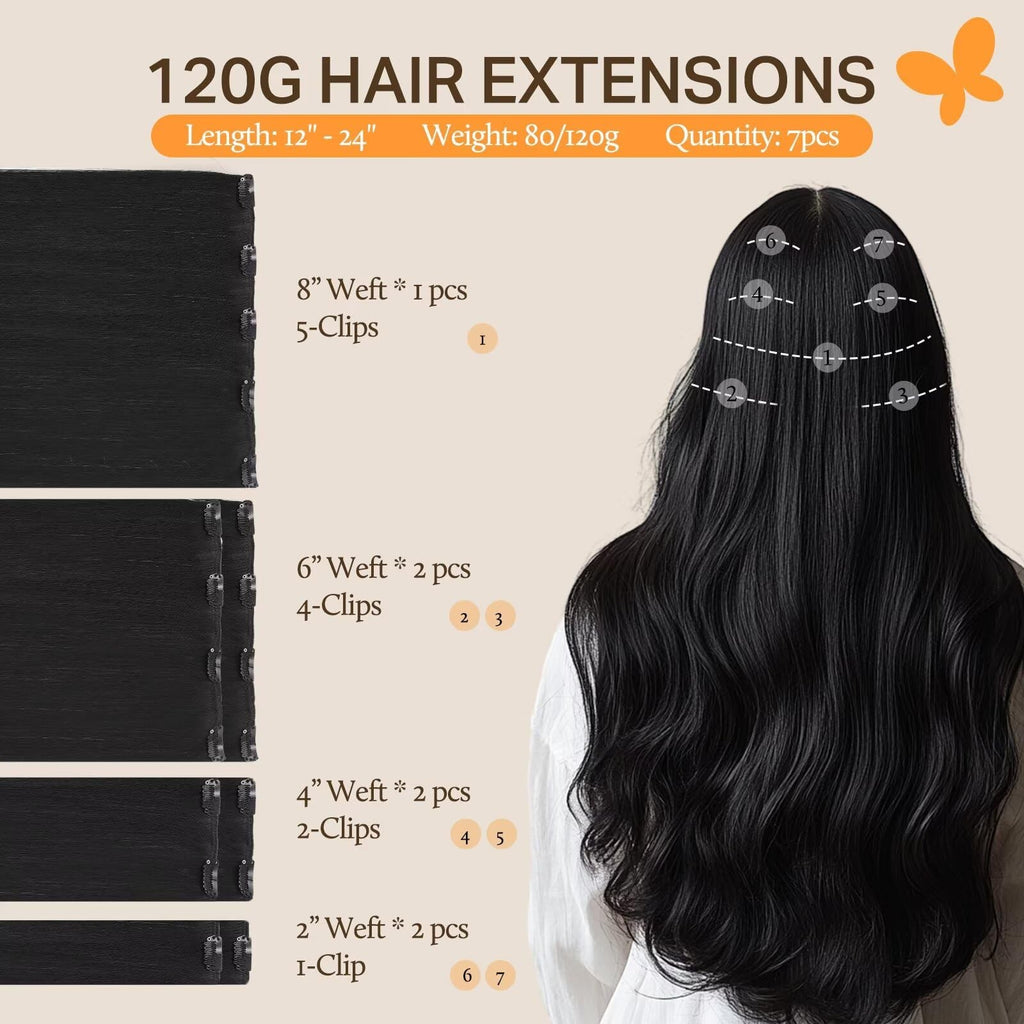Clip In Hair Extensions Human Hair - Fast 5-Minute Installation, 7pcs, Real 9A Quality