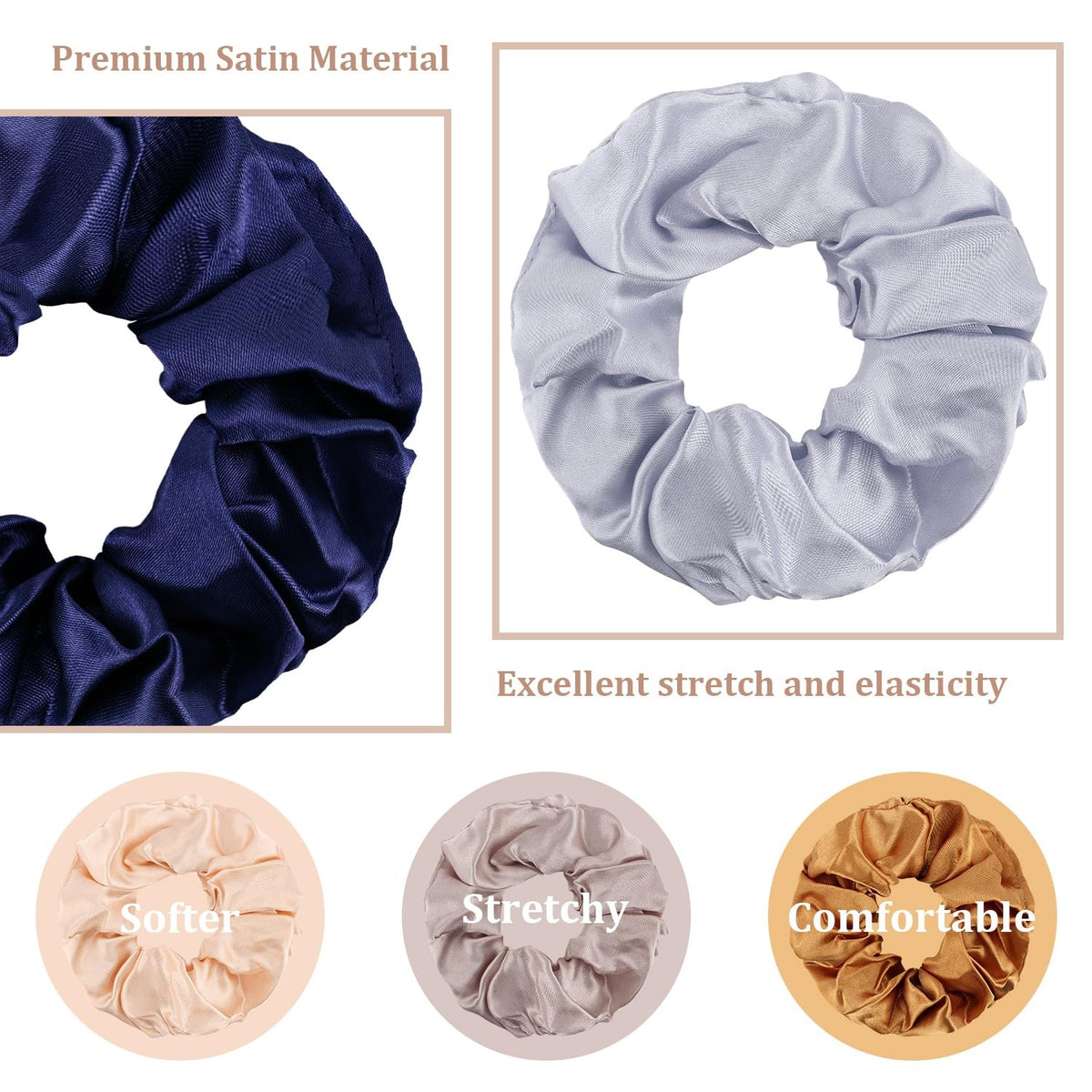 12 Pcs Satin Silk Hair Scrunchies for Women - Soft, Elastic, Multi-Color