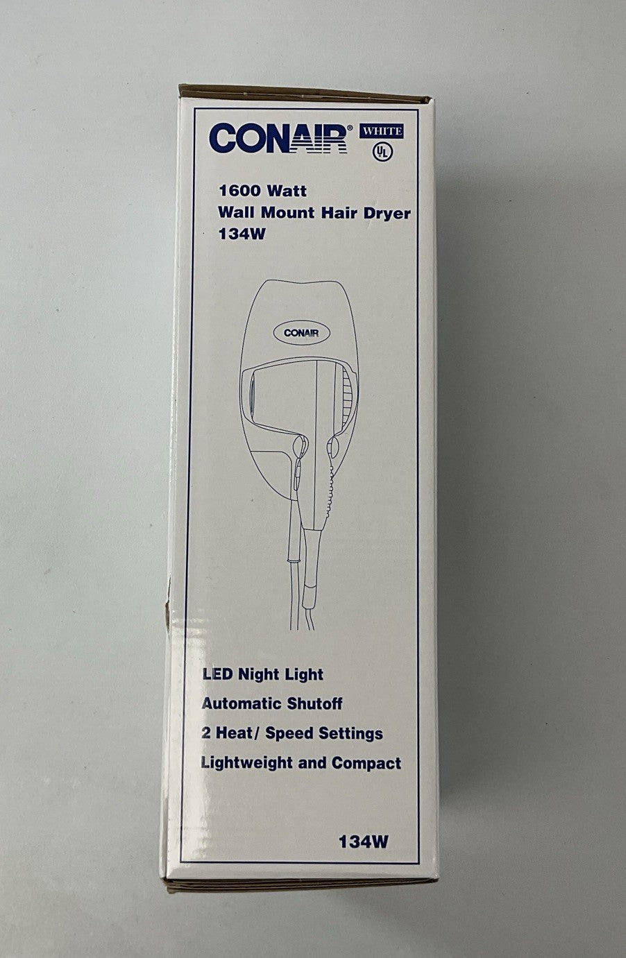 1600W Wall Mount Hair Dryer with Nightlight - 2 Speed, White
