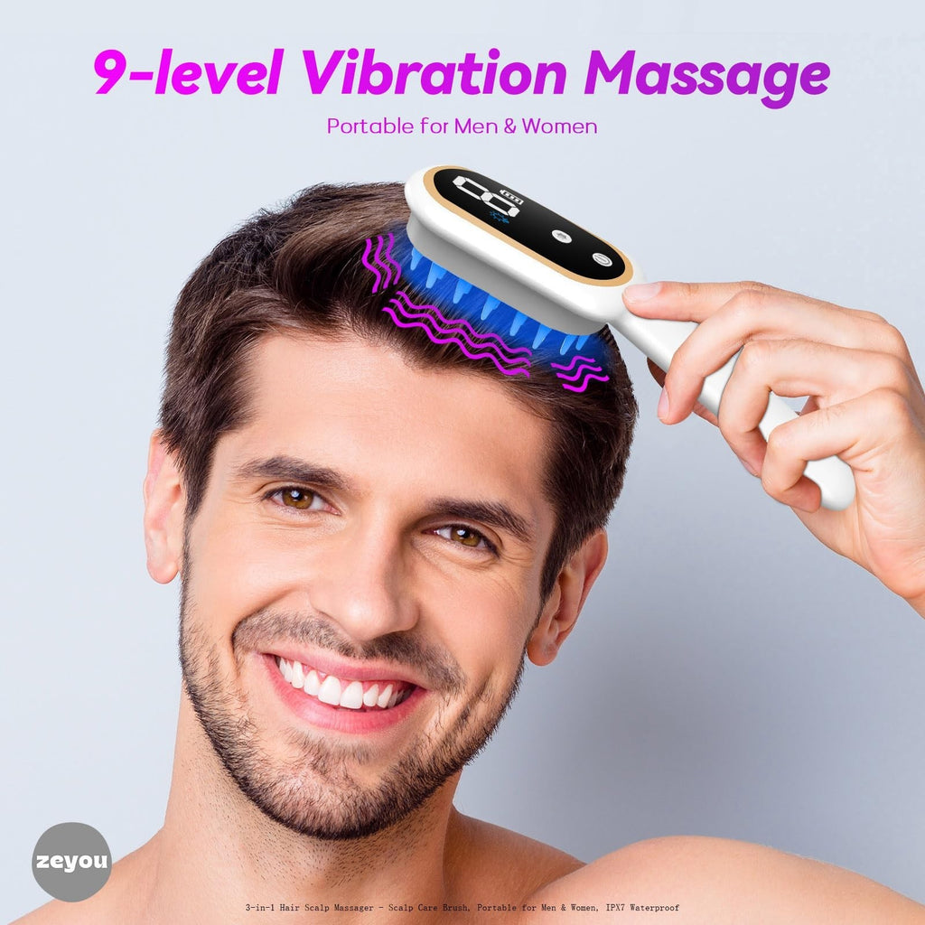 3-in-1 Scalp Massager Brush for Hair Care - Portable Waterproof Stimulator