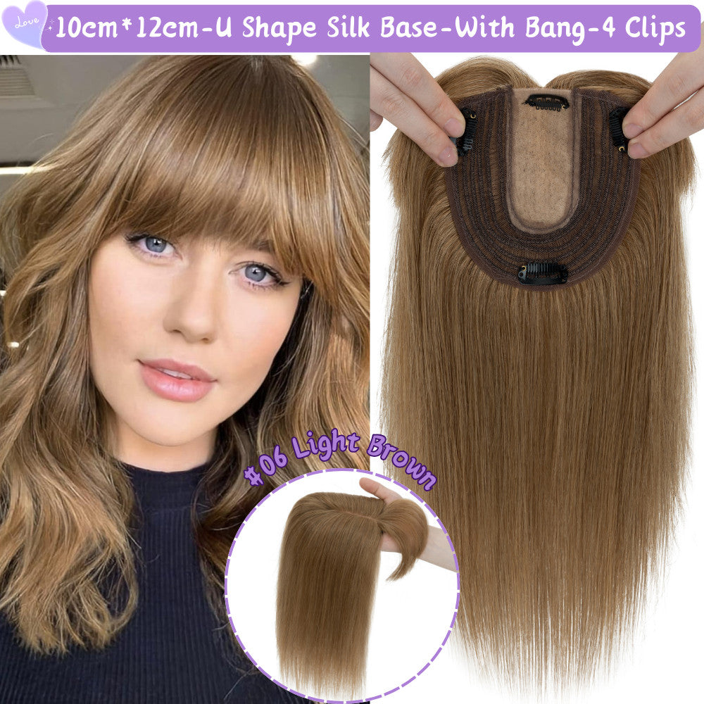 Clip-In Hair Topper for Women - Natural Remy Human Hair Wiglet with Lace/Silk Base