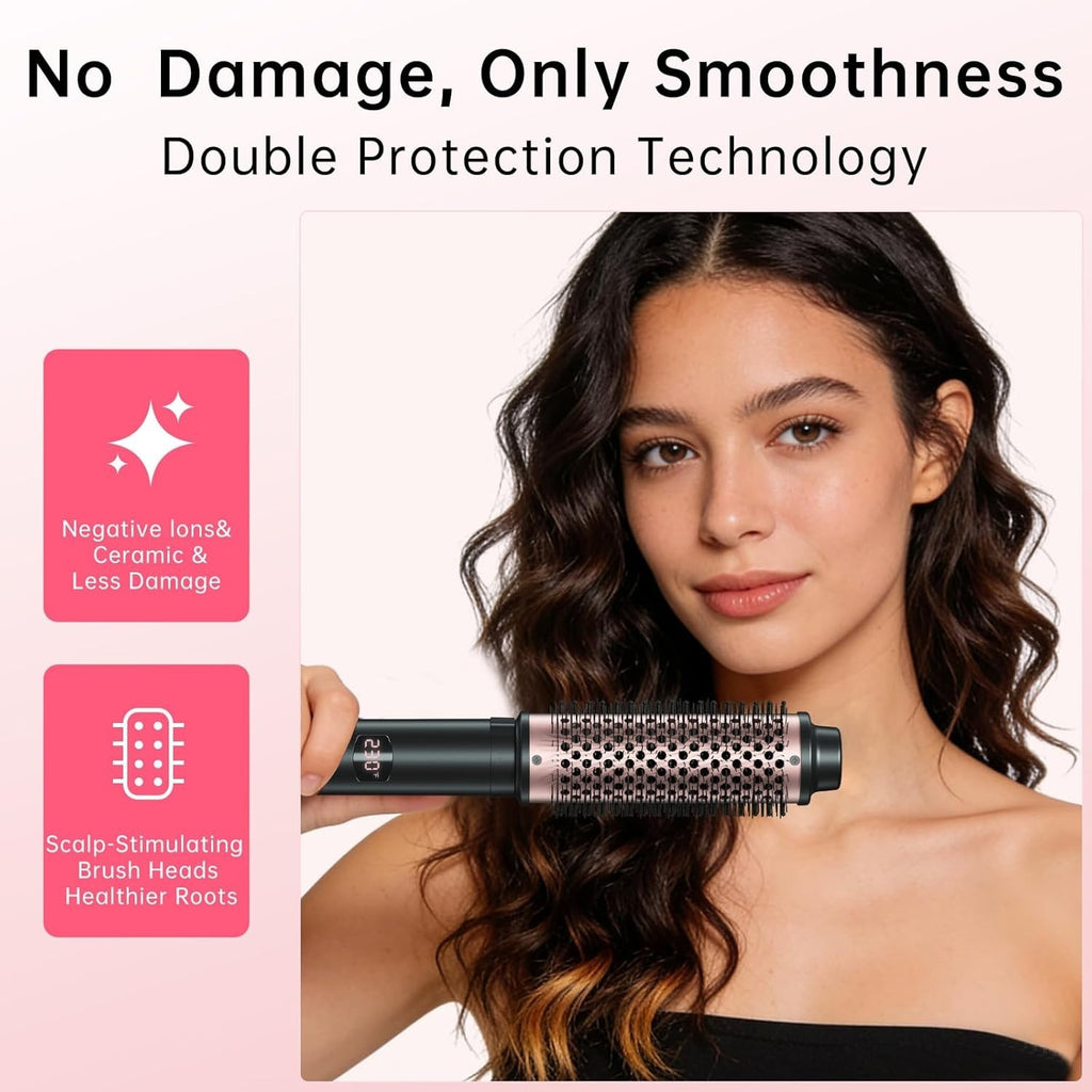2-in-1 Negative Ion Heated Hair Brush with Curling Iron Attachments – 1.5 & 1.75 Inch