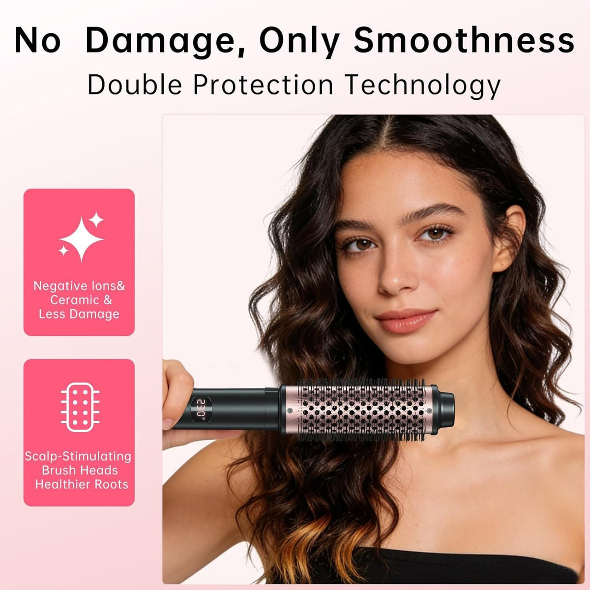 2-in-1 Negative Ion Heated Hair Brush with Curling Iron Attachments – 1.5 & 1.75 Inch