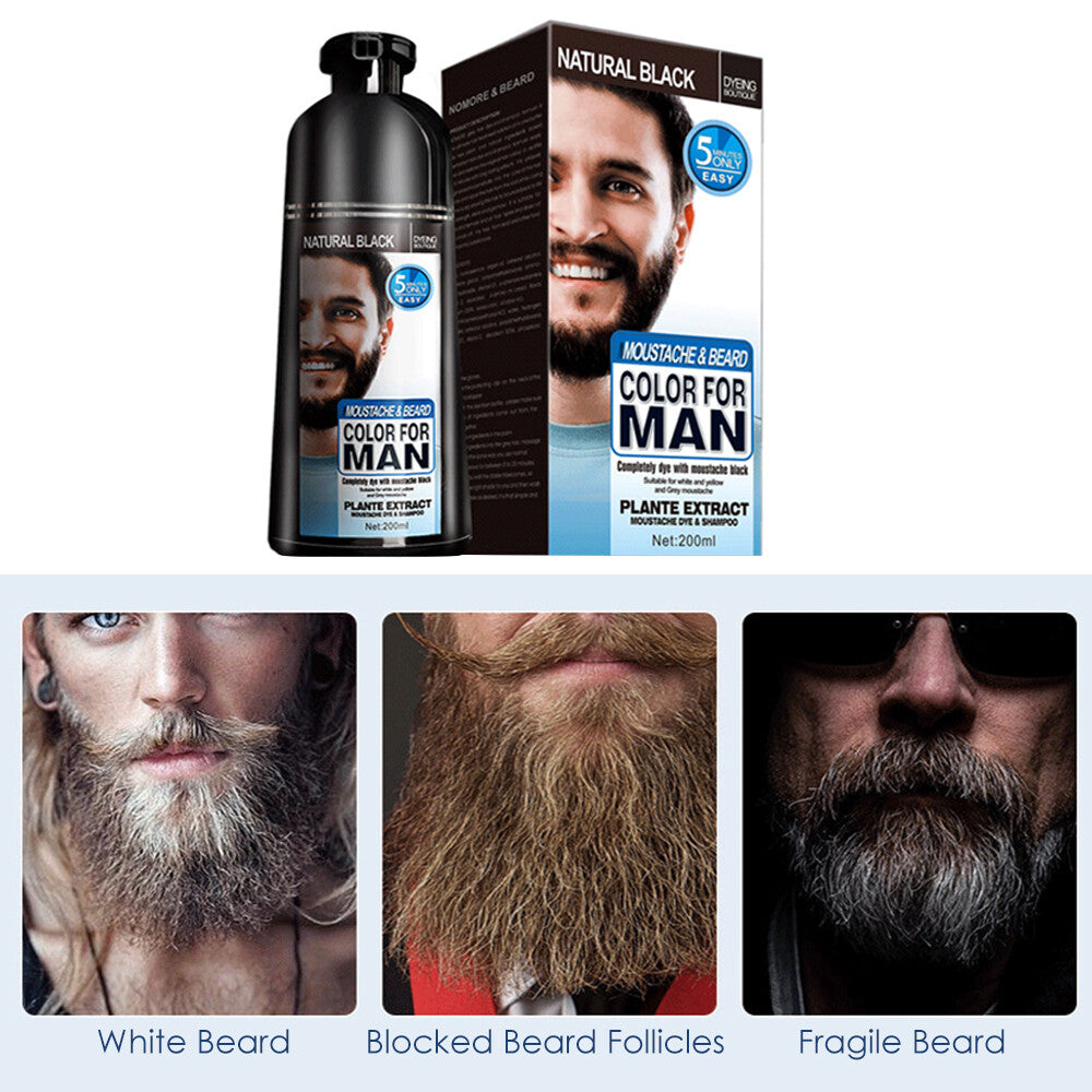 Black Hair Dye Shampoo for Men Beard Coloring & Removal 200ML