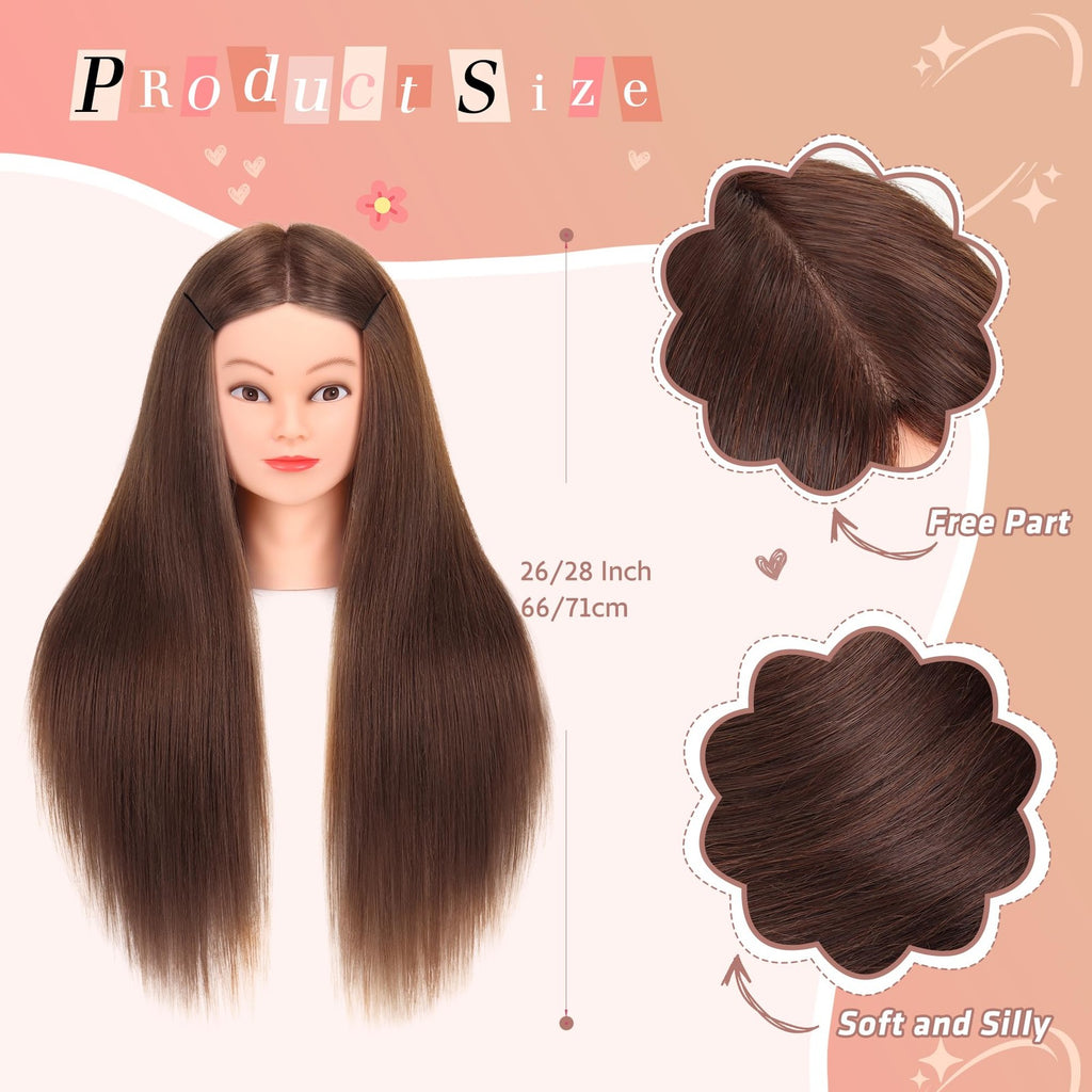Mannequin Head with Hair 80% Real Human Hair 26-28 Inch for Cosmetology & Styling