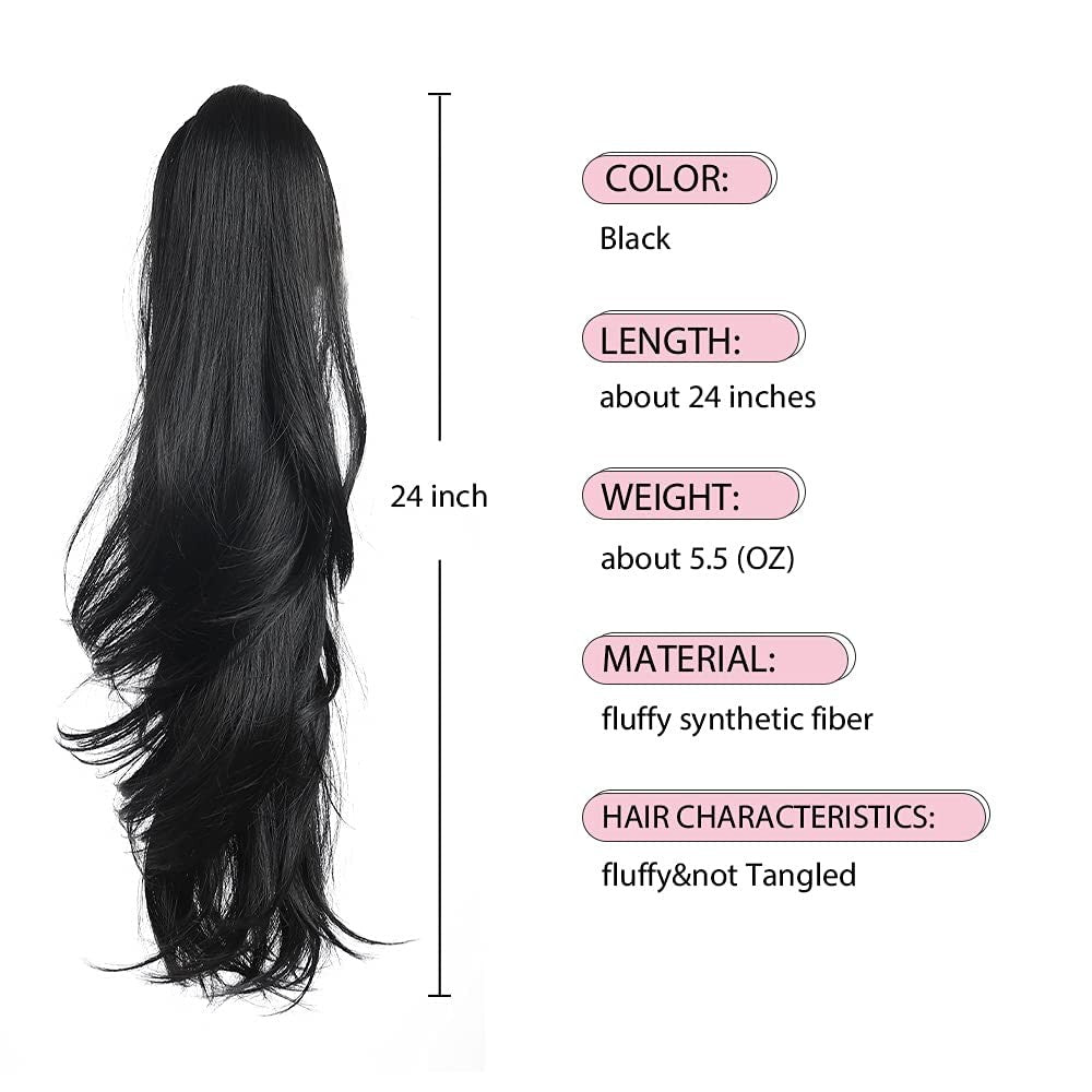 Black Ponytail Extension 22 Inch Clip-In Hairpiece for Easy Styling