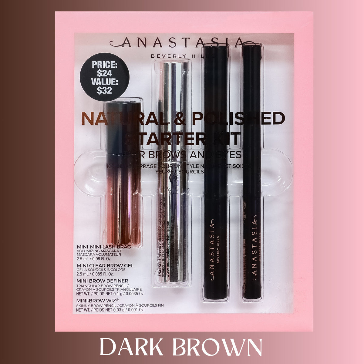 Dark Brown Brow & Eye Makeup Starter Kit with Brow Gel & Mascara