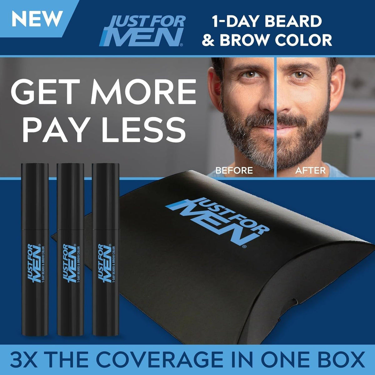 1-Day Beard & Brow Color Kit Dark Brown 3 Pack Instant Gray Coverage