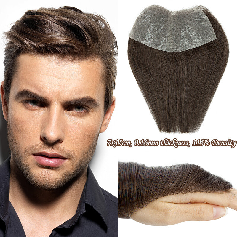 Men's Receding Hairline PU Hairpiece with Human Hair Toupee – Natural Look & Adjustable Fit